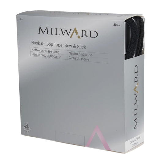 Milward Hook and Loop Tape Sew and Stick 20mm Black (Per Metre)