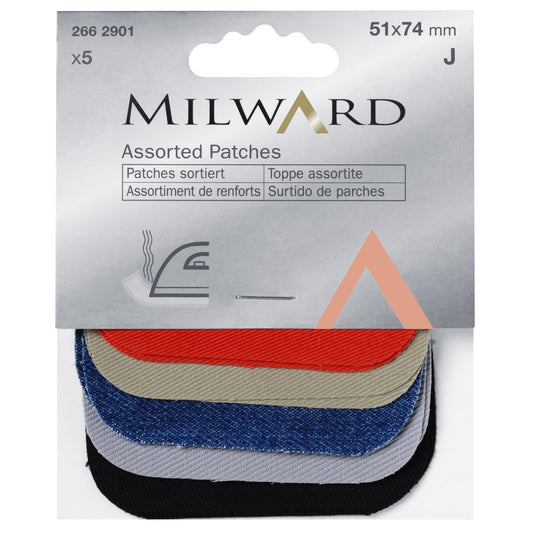 Milward Iron-On Cotton Patches Assorted Colours 51 x 74mm (Pack of 5)