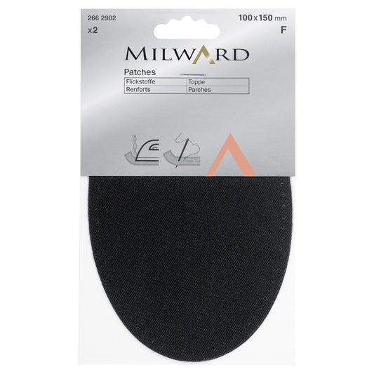 Milward Sew or Iron-On Patches Black 100 x 150mm (1 Pair)