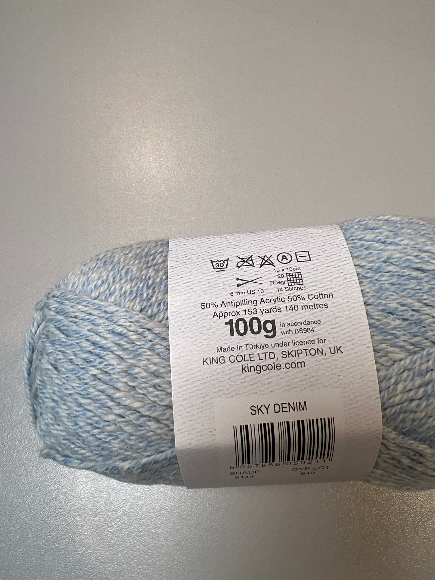 King Cole yarn in sky - texture detail