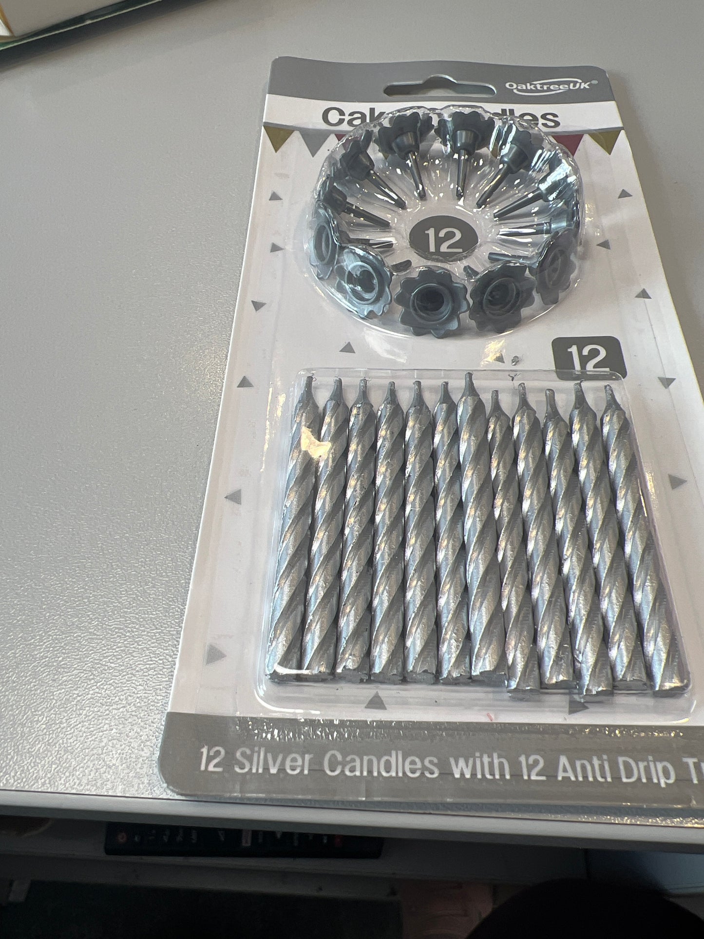 12 silver cake candles