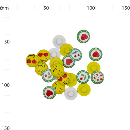 Wooden Faces and Hearts Button
