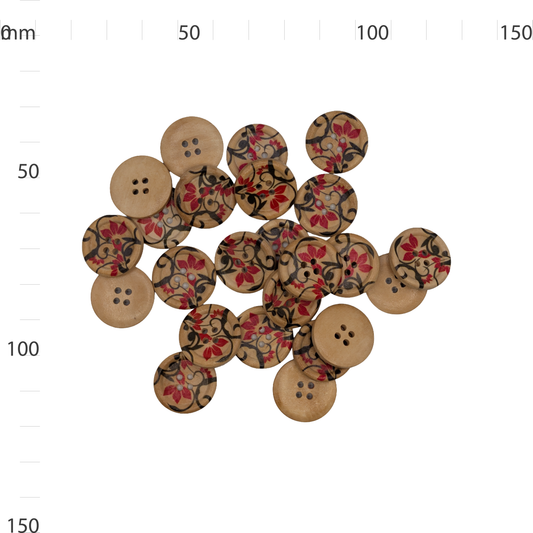 Wooden Black and Red Flower Button