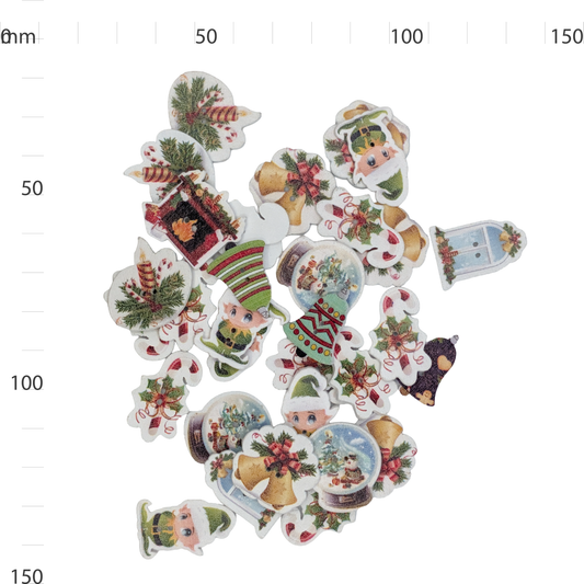 Wooden Christmas Print Mix 2 Button