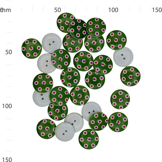 Wooden Green And Pink Spot Button