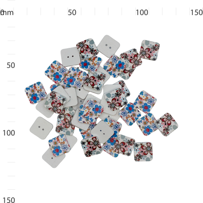 Square Wooden Flower Print Button