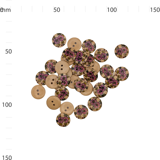 Wooden Pink Flower Print Button