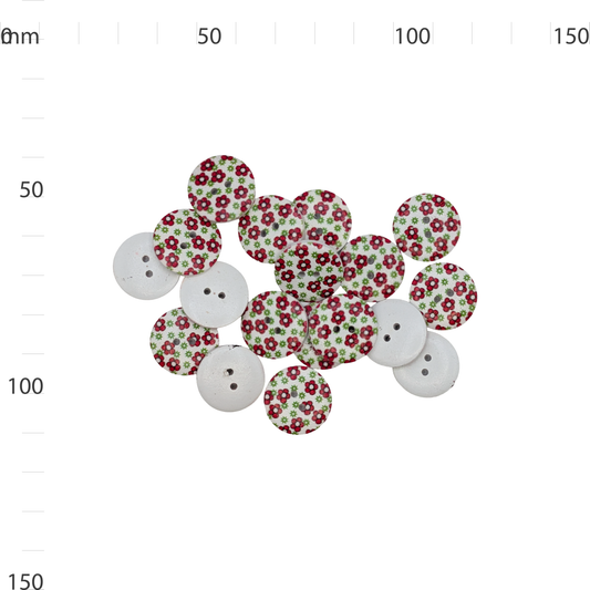 Wooden Pink And Green Flower Print Button