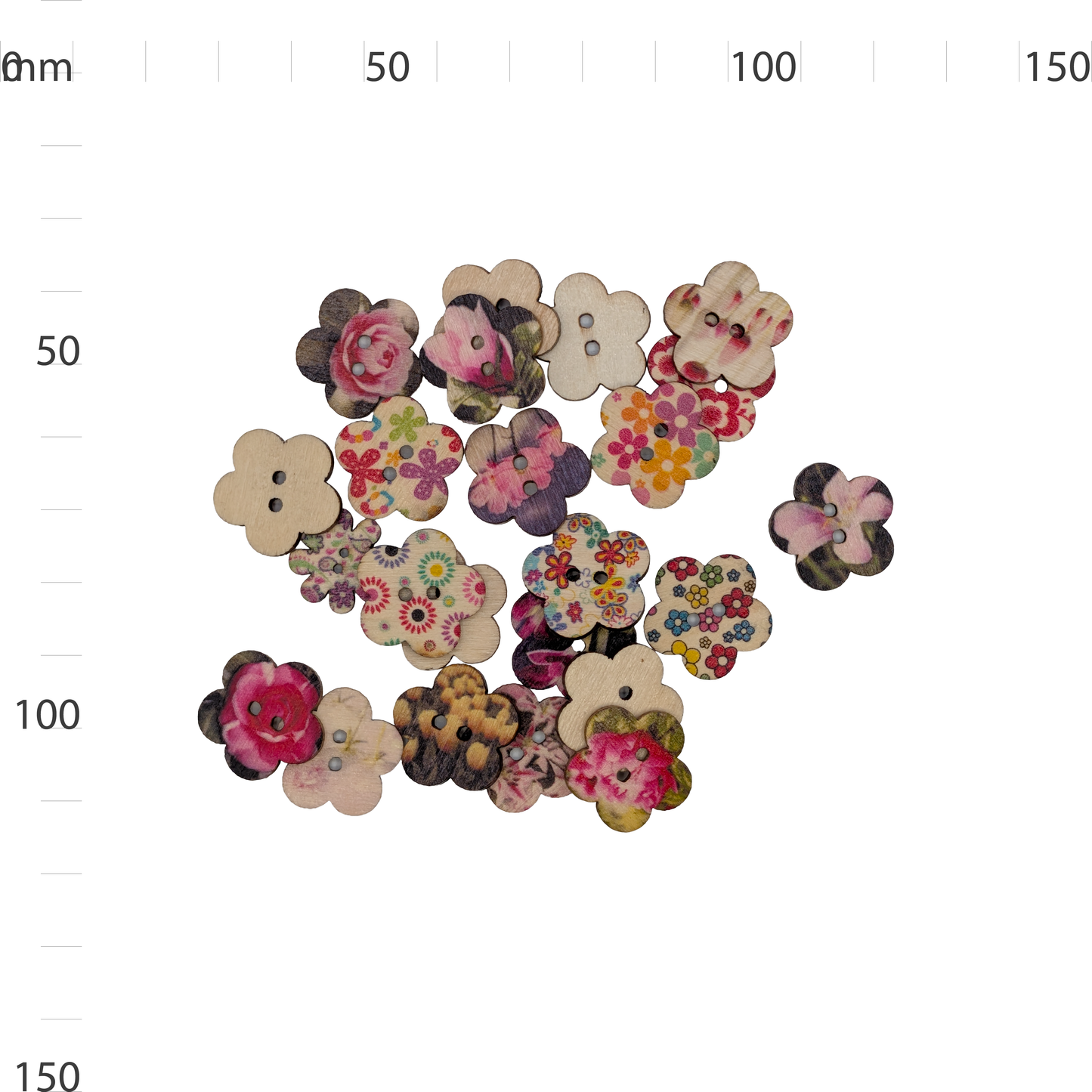 Wooden Printed Flower Button