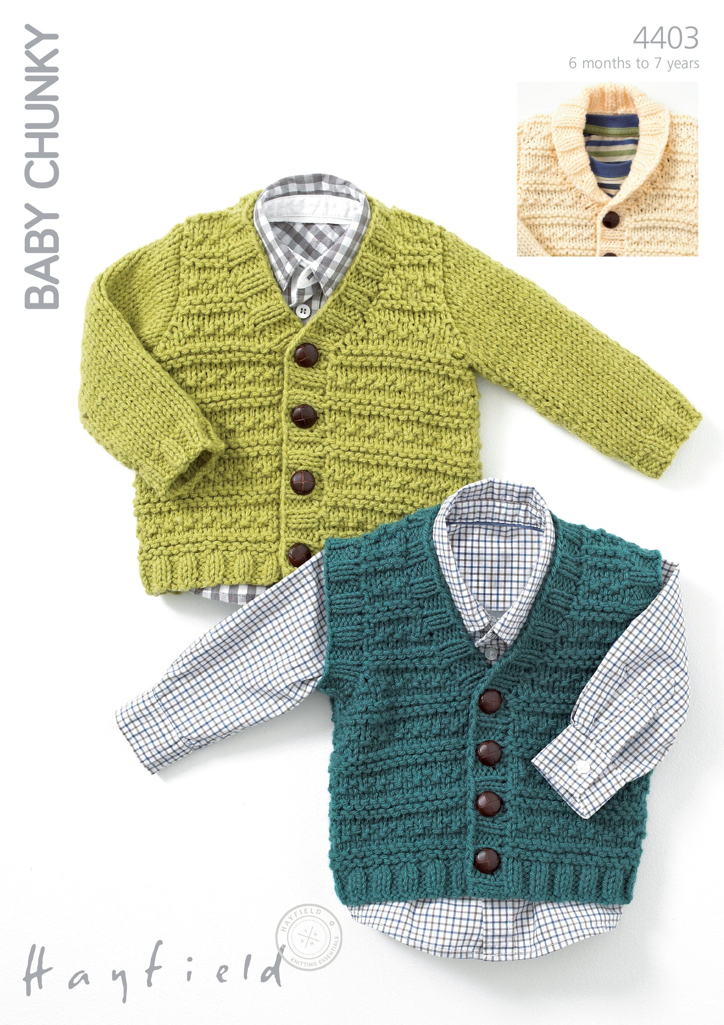 Hayfield Pattern 4403 - Waistcoat, V neck cardigan & cardigasn shawl collar-Hayfield bonus chunky - Product image