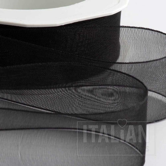 Black Organza Woven Edge Ribbon 38mm x 20m