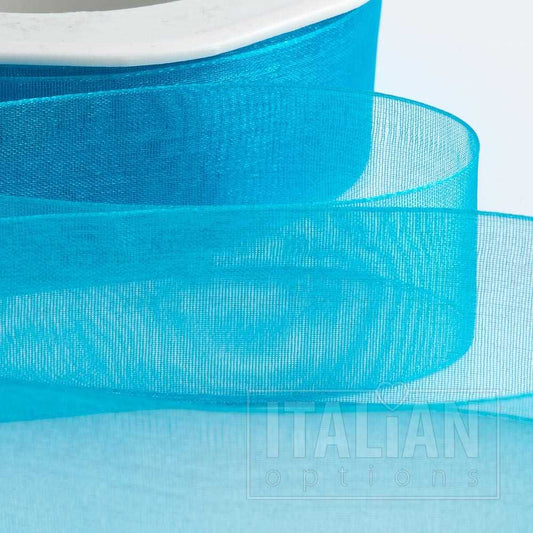 Turquoise Organza Woven Edge Ribbon 38mm x 20m