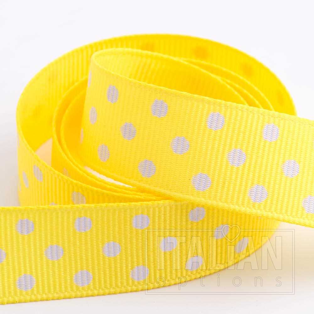 Yellow Polka Dot Grosgrain Ribbon 25mm x 10m