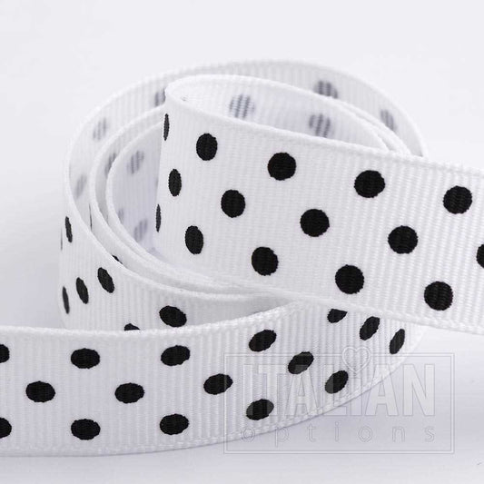 White Polka Dot Grosgrain Ribbon 25mm x 10m