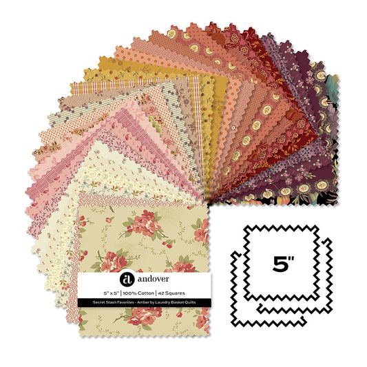 Andover Fabrics Secret Stash Favorites - 5 Inch Charm Pack (42 Cuts)