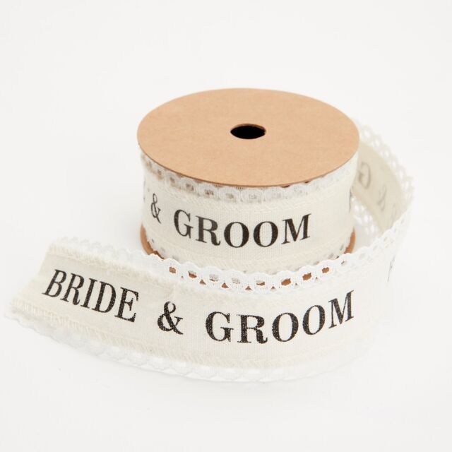 Lace Edge Cotton Ribbon Bride & Groom 5cm x 10m