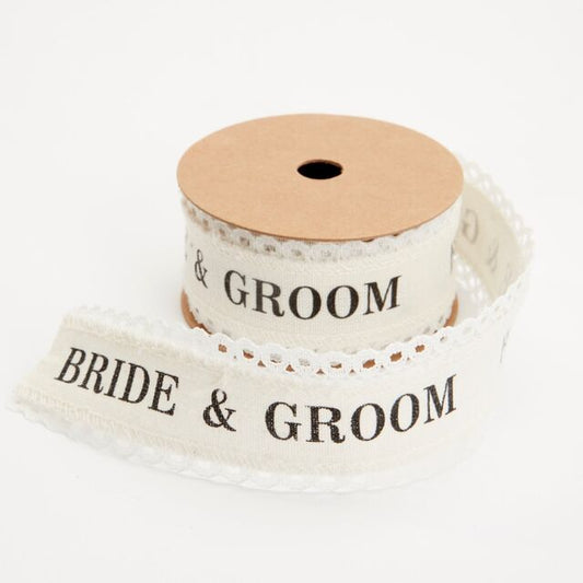 Lace Edge Cotton Ribbon Bride & Groom 5cm x 10m