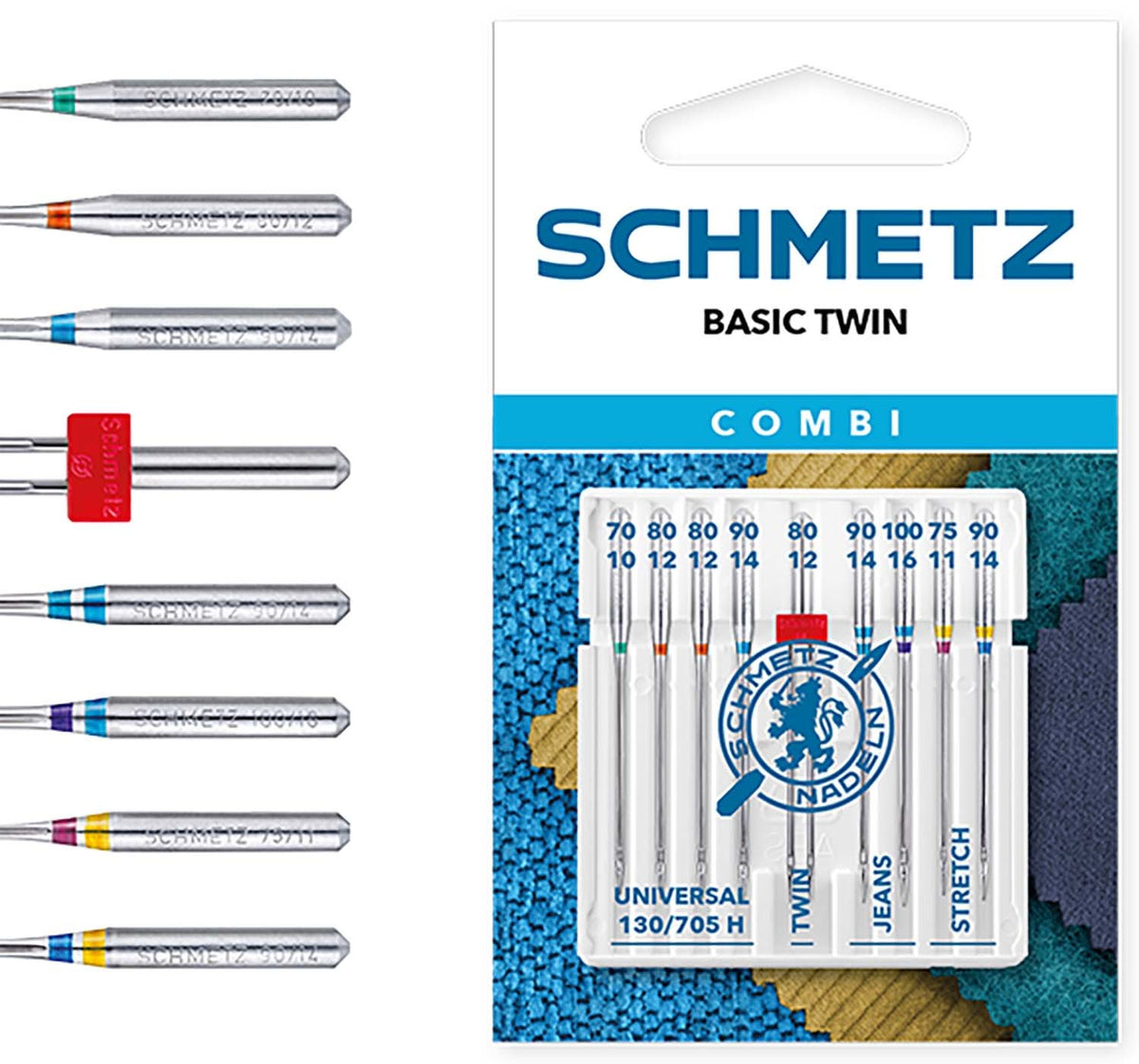 Schmetz Combi Twin Sewing Machine Needles Universal, Denim and Stretch (9 Pieces)