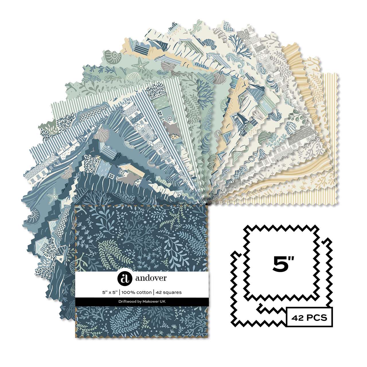 Driftwood Charm Pack - Driftwood quilting fabric by Makower UK