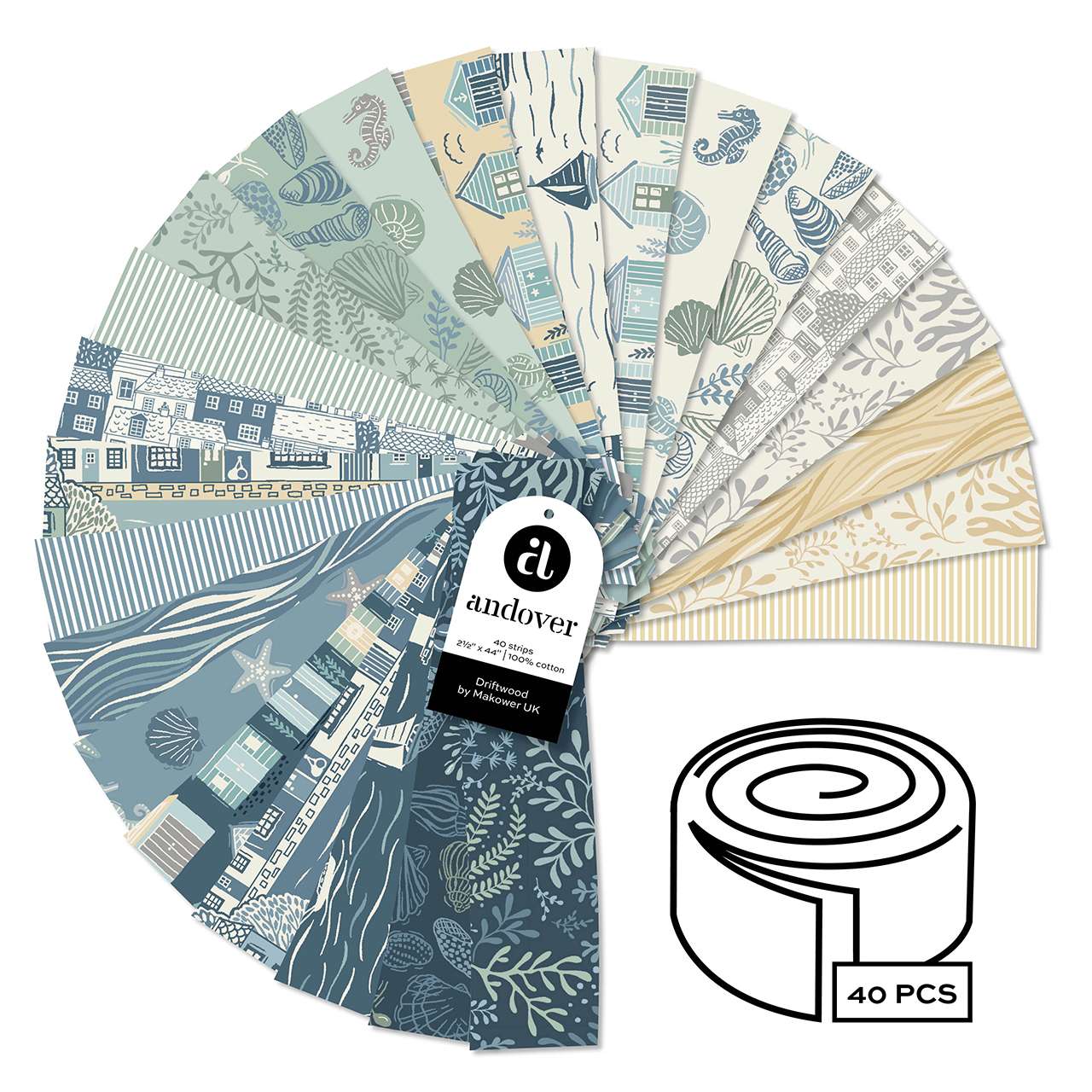 Driftwood Jelly Roll - Driftwood quilting fabric by Makower UK
