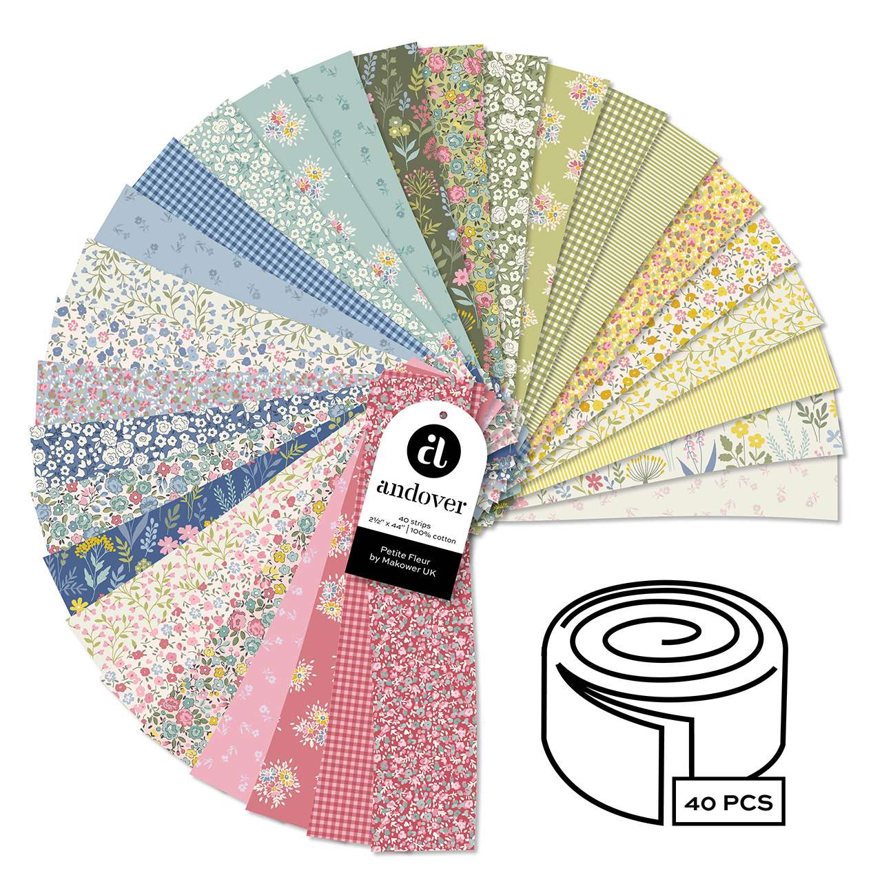 Petite Fleur Jelly Roll - Petite Fleur quilting fabric by Makower UK