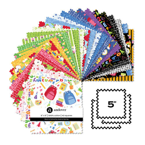 Andover Fabrics Back to School by Seek to Spring - 5" Charm Pack