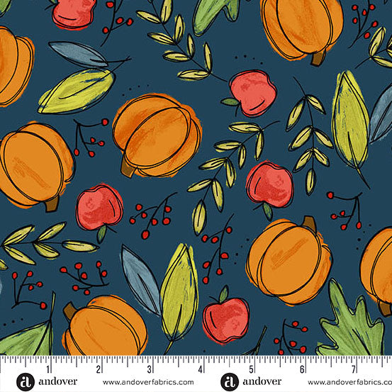 Andover Fabrics Harvest Home by Amy Latta - Bountiful Harvest Navy