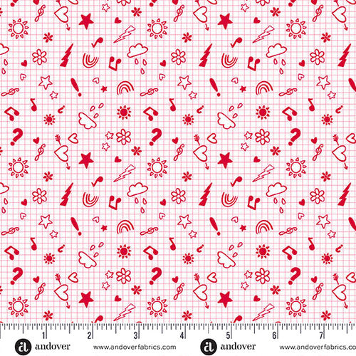 Andover Fabrics Back to School by Seek to Spring - Notebook Doodles Cherry