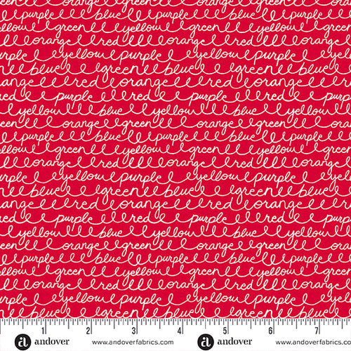 Andover Fabrics Back to School by Seek to Spring - Cursive Colors Cherry