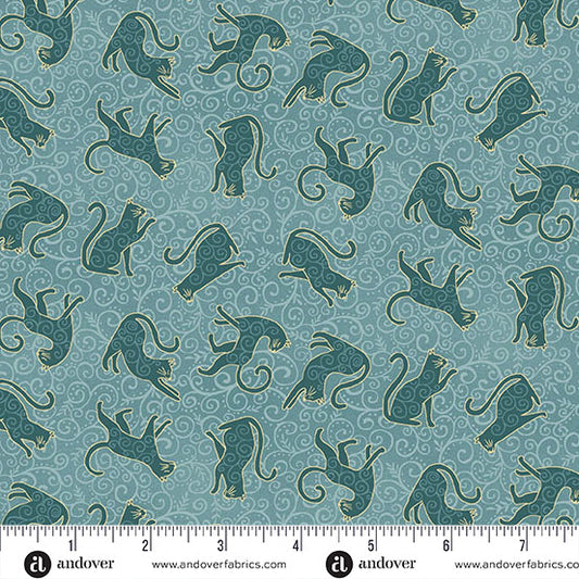 Makower UK Charmed - Whiskers Teal