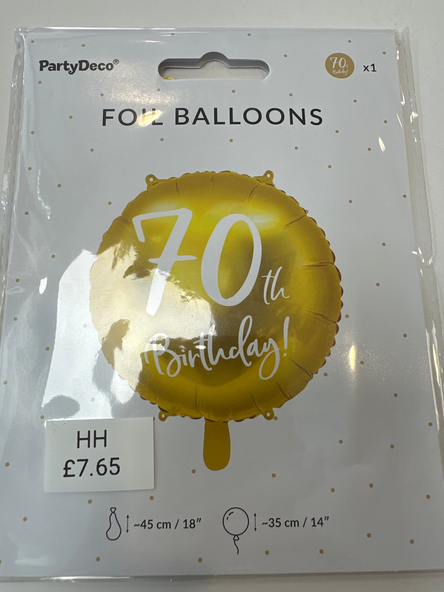 Gold 70th birthday balloon.  18”