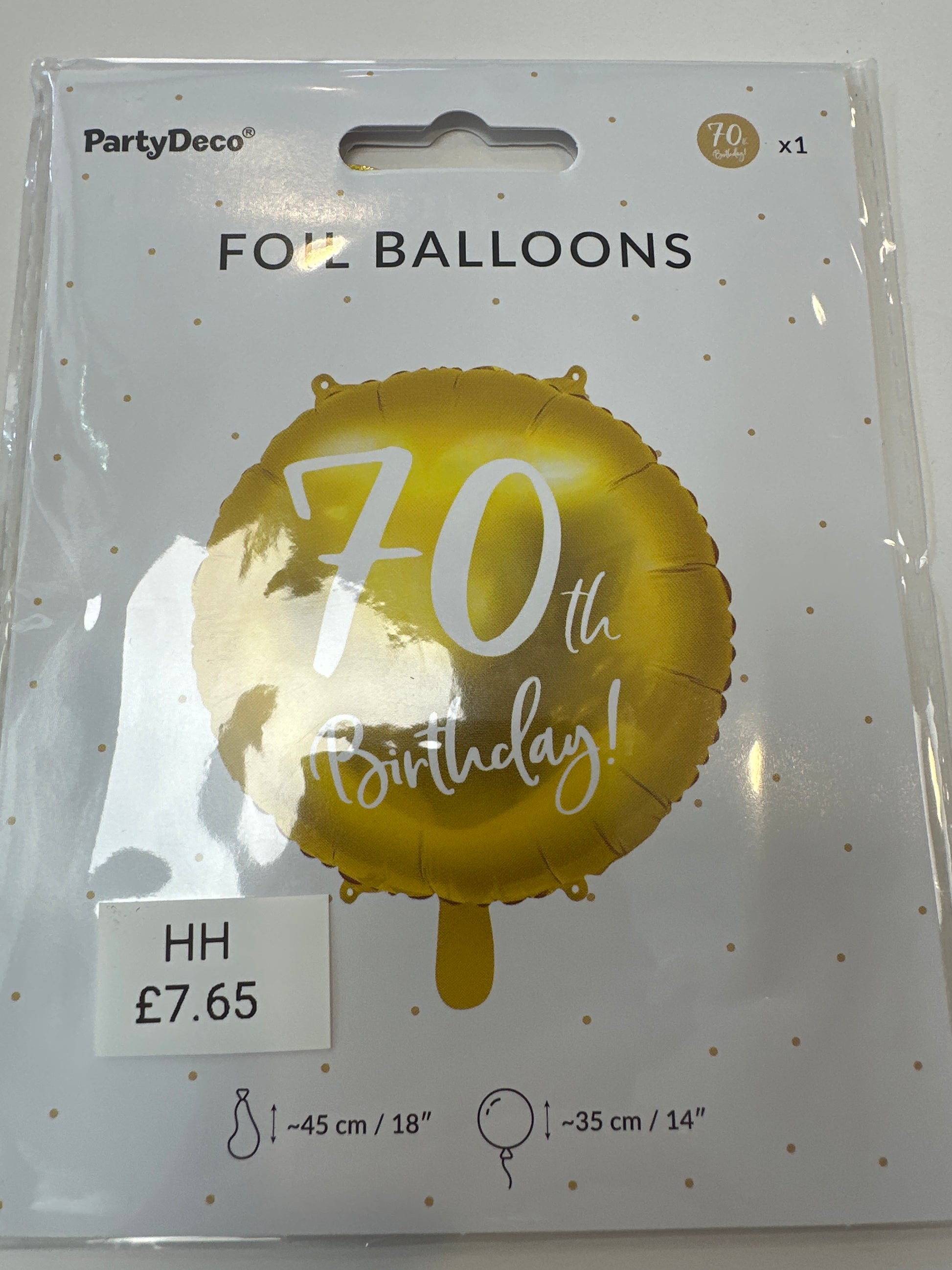 Gold 70th birthday balloon.  18”