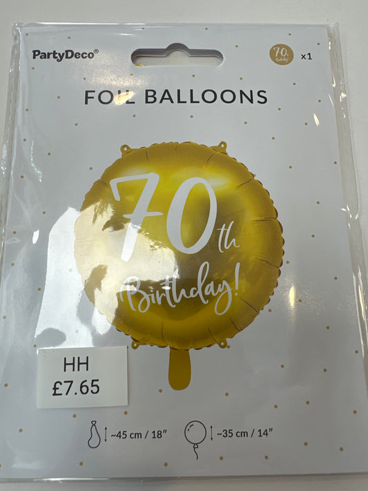 Gold 70th birthday balloon.  18”