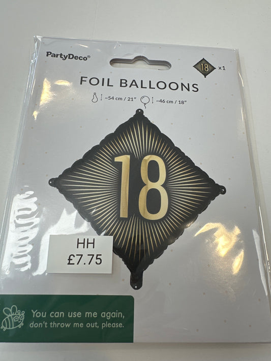 Black & Gold 18th Birthday Balloon. 21”
