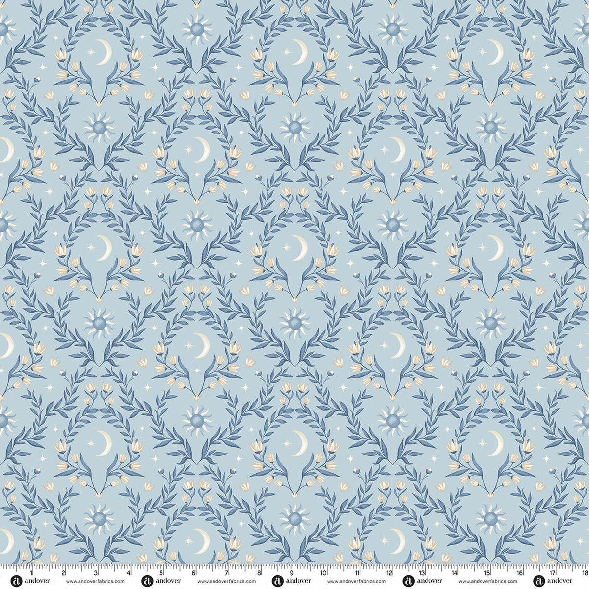 Andover Fabrics Midnight Garden - Lunar Flourish Misty Blue
