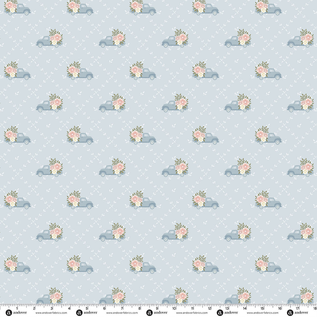 Andover Fabrics Backroad Blooms - Papa's Truck Faded Denim
