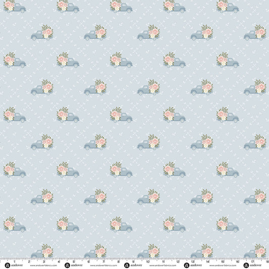 Andover Fabrics Backroad Blooms - Papa's Truck Faded Denim