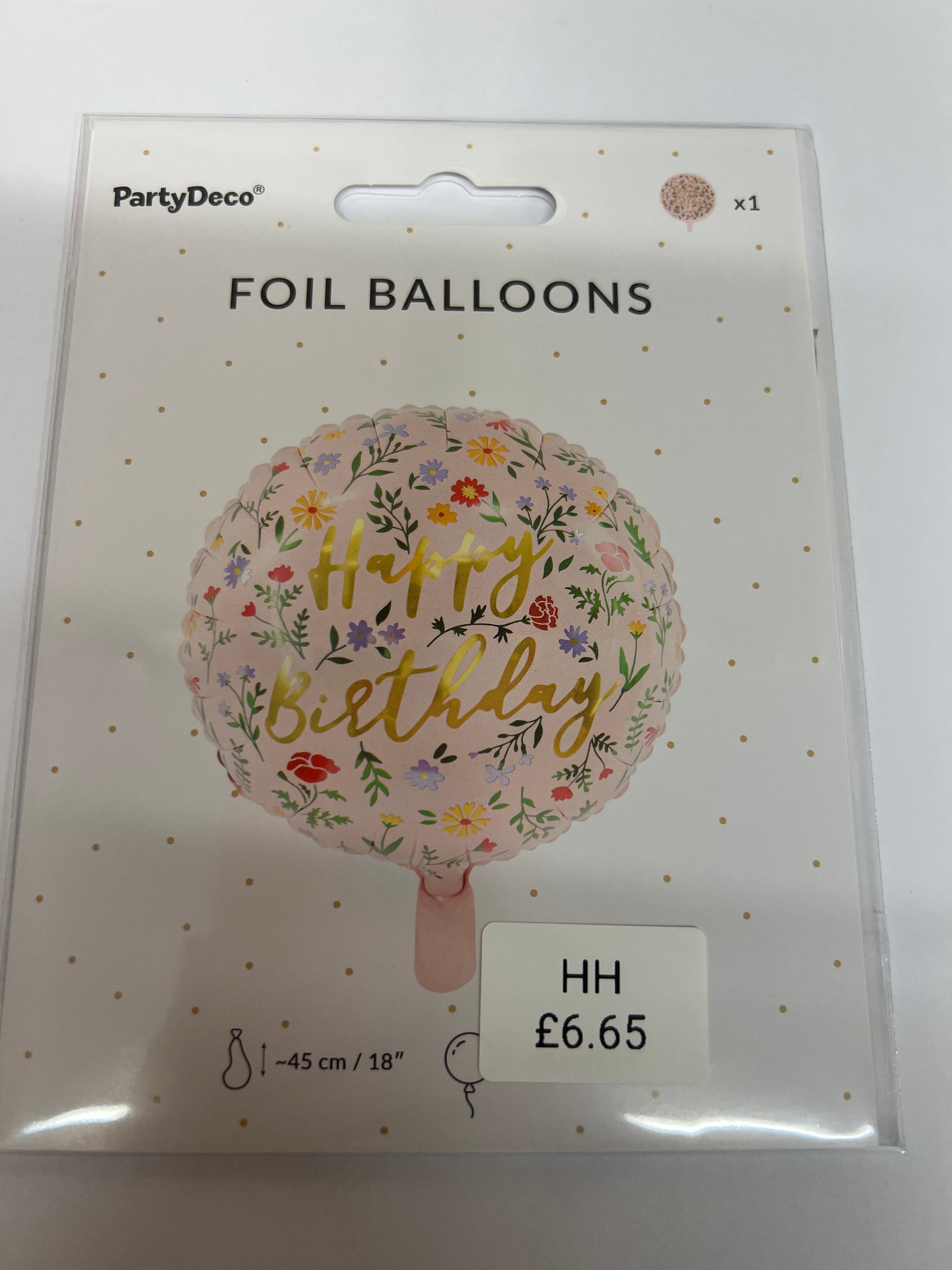 Pink floral happy birthday helium balloon
