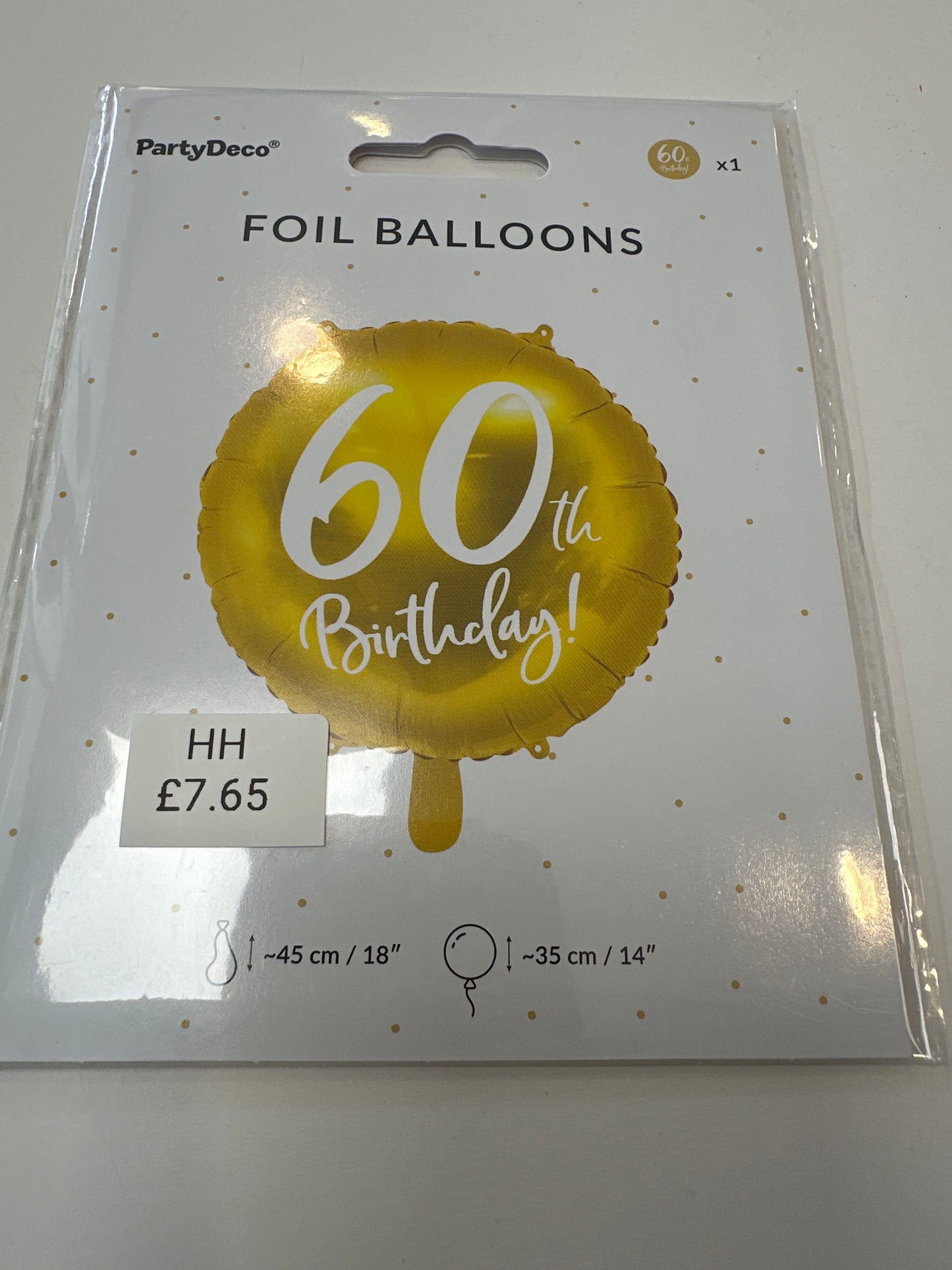 Gold 60th birthday balloon. 18”