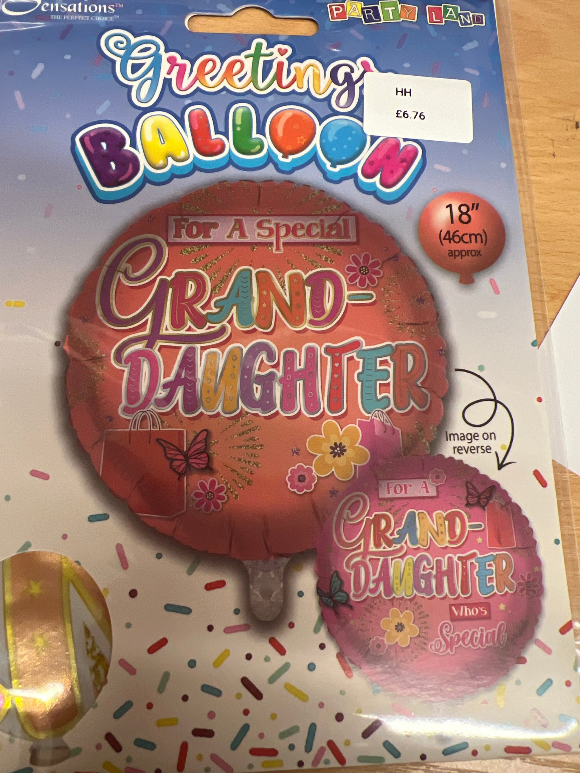 Special granddaughter helium balloon