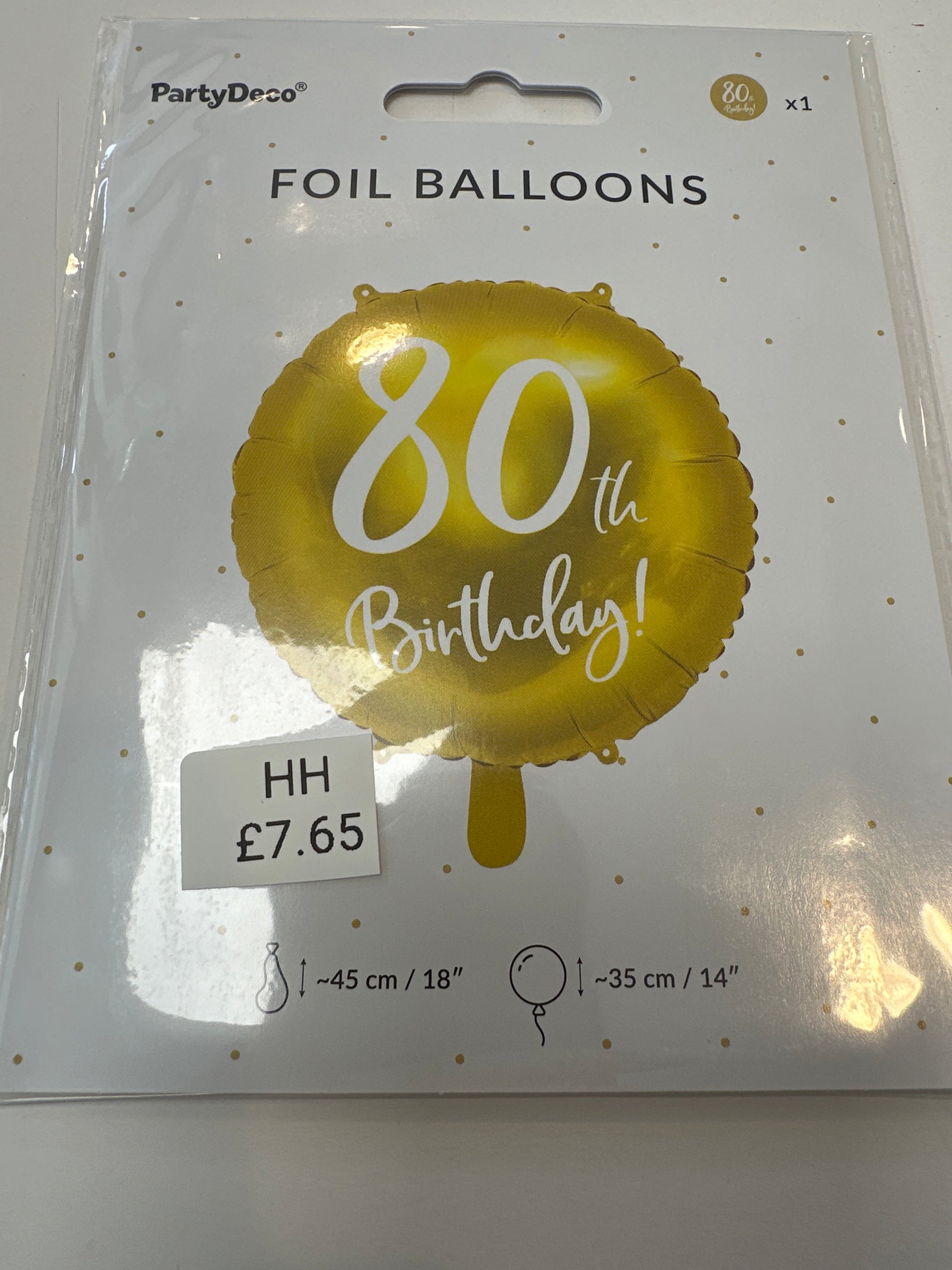 Gold 80th birthday balloon.  18”