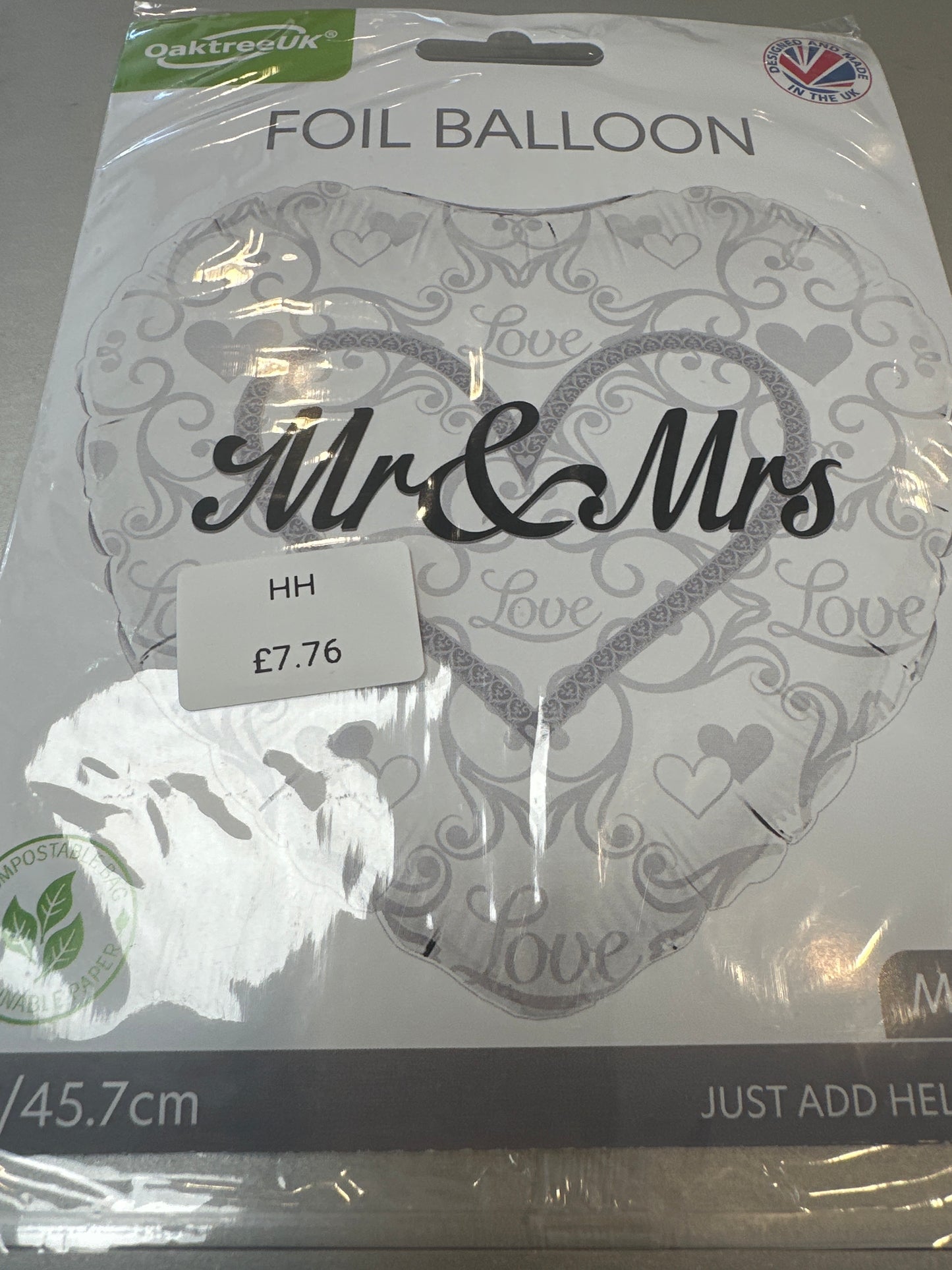 Mr & Mrs silver heart balloon 18”