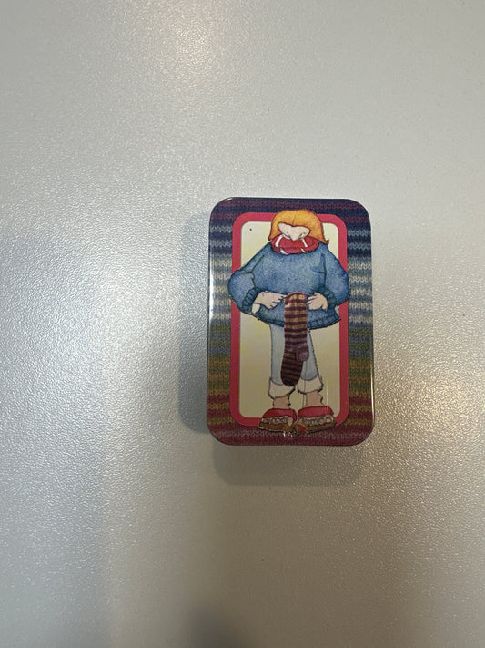 Emma Ball crochet markers in tin