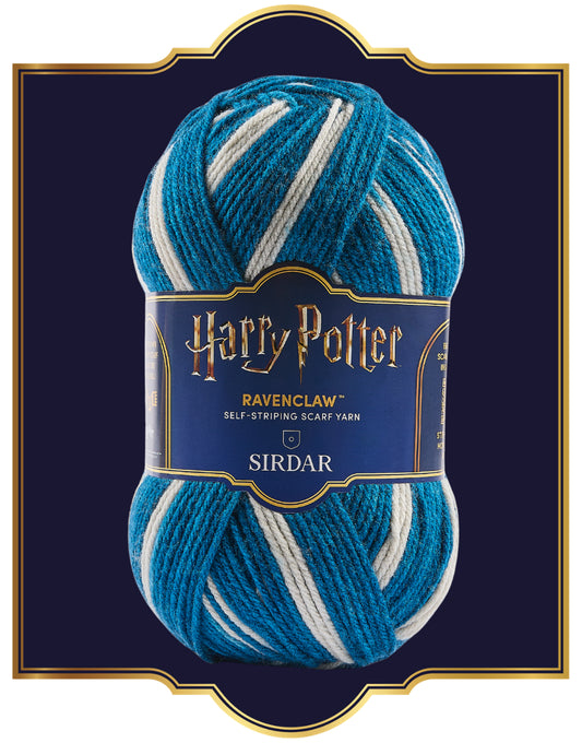 Sirdar Harry Potter Ravenclaw scarf yarn: ball on a navy crest background
