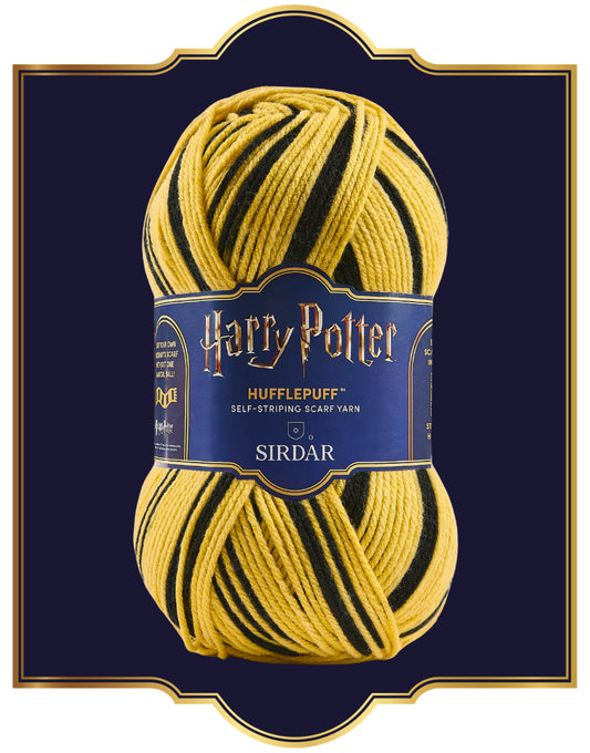 Sirdar Harry Potter Hufflepuff scarf yarn: ball on a navy crest background
