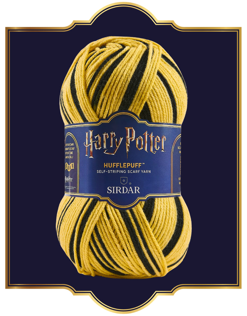Sirdar Harry Potter Hufflepuff scarf yarn: ball on a navy crest background