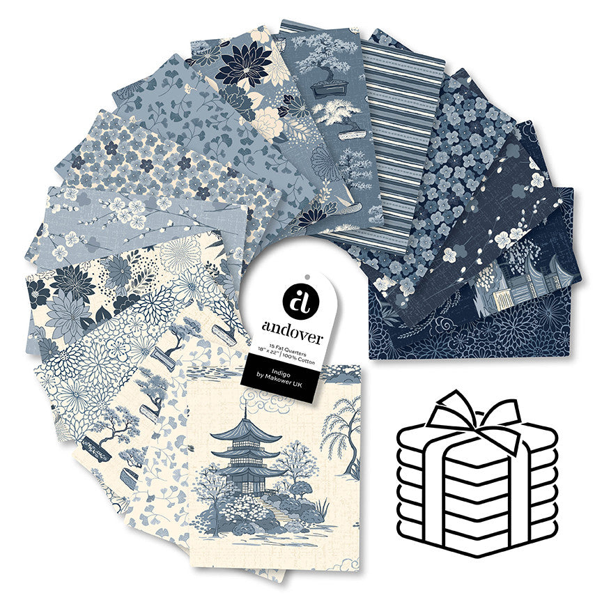 Makower UK Indigo - Fat Quarter Bundle (15 Cuts)