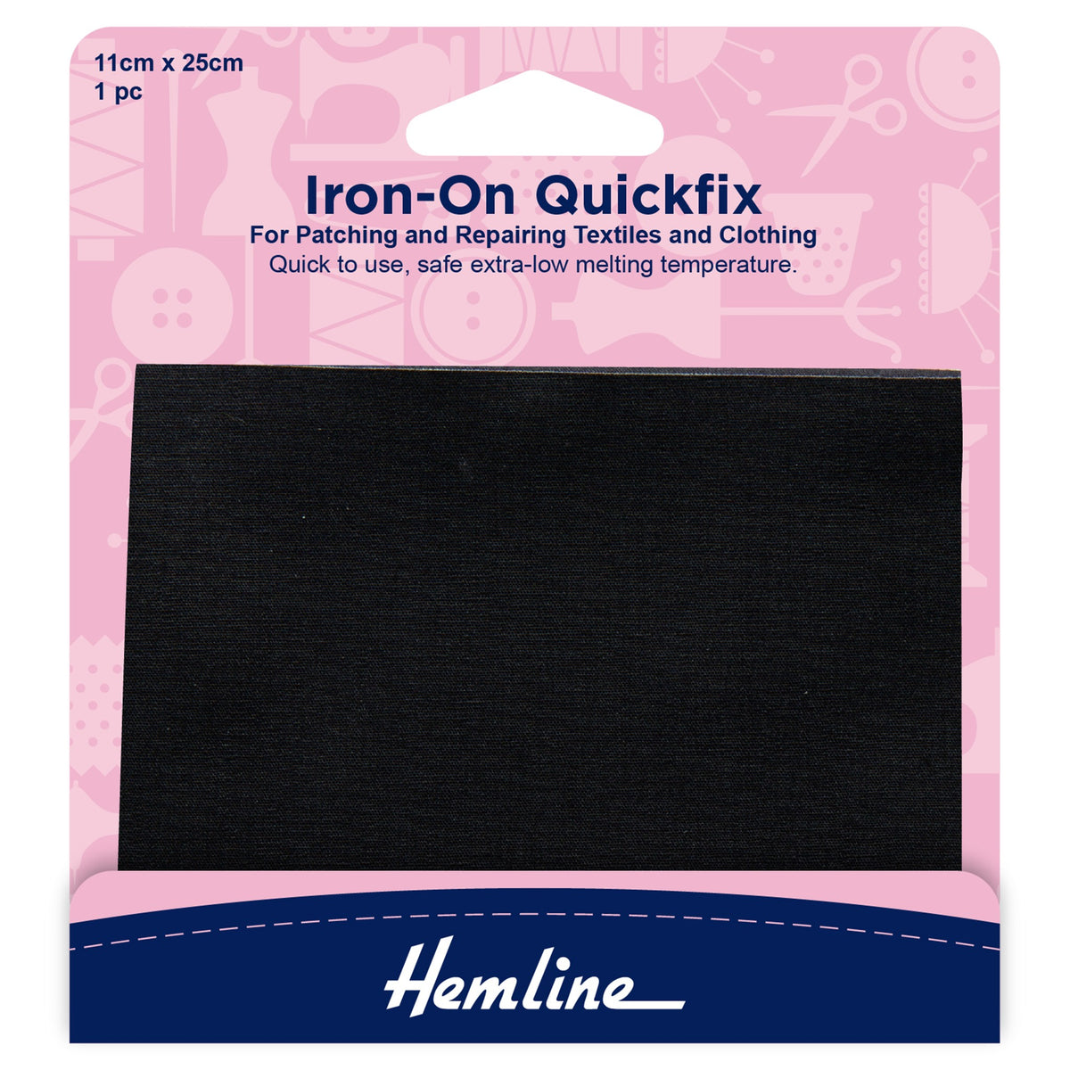 Hemline Quickfix Iron-On Cotton Patch Black 11 x 25cm