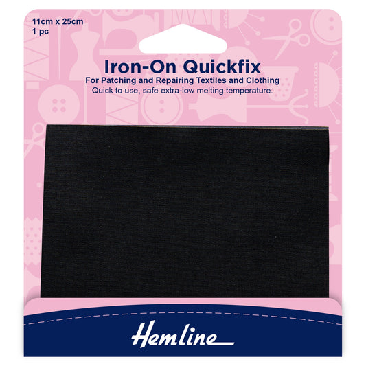 Hemline Quickfix Iron-On Cotton Patch Black 11 x 25cm