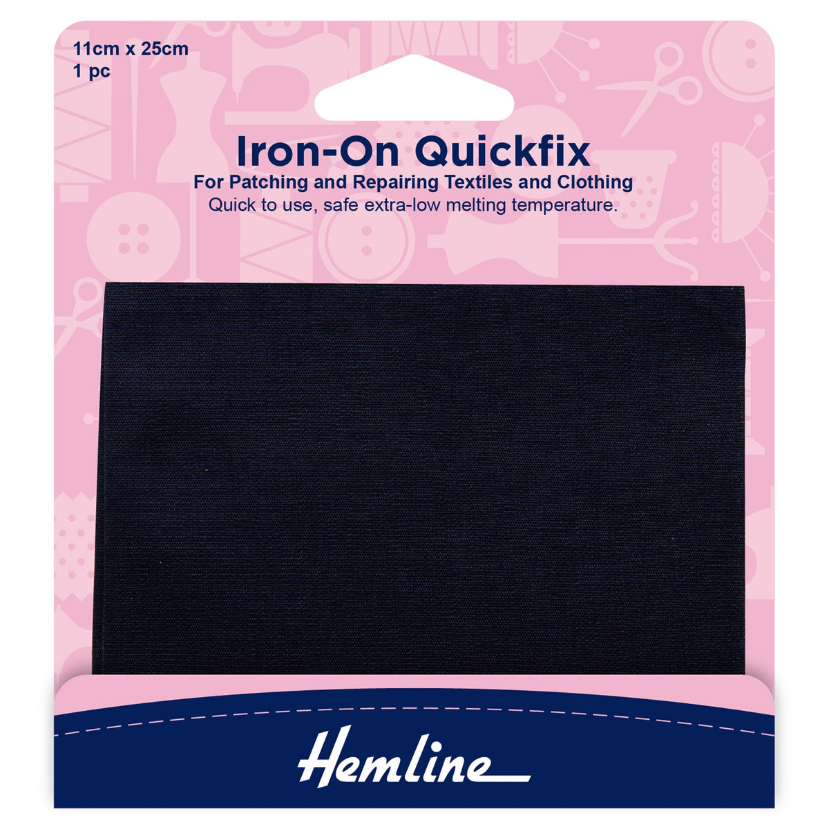 Hemline Quickfix Iron-On Cotton Patch Navy 11 x 25cm